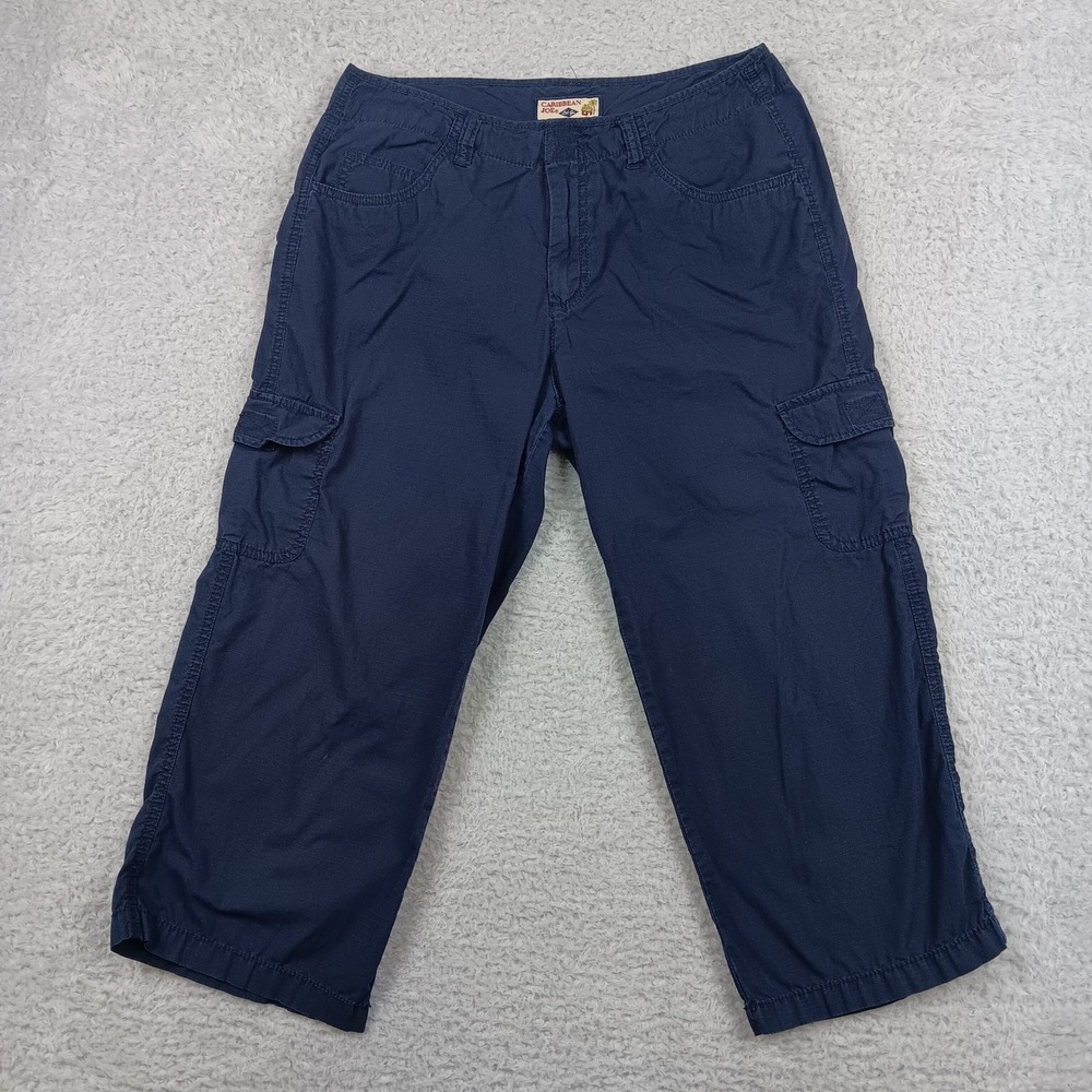 Caribbean Joe Cargo Capri Pant Women 10 Navy Blue Ripstop Cotton RN104521